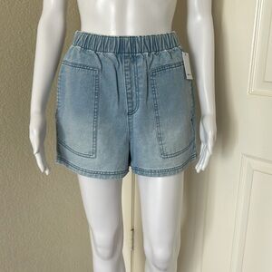 O’Neill Sonnet Elastic High Waist Denim light indigo bleach denim shorts size 26